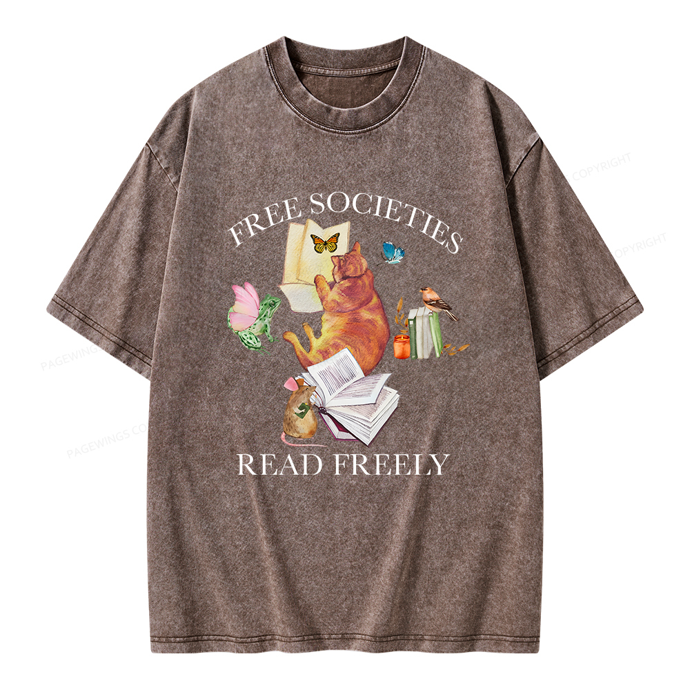 Pagewings Free societies read freely shirt Unisex Washed T-shirt