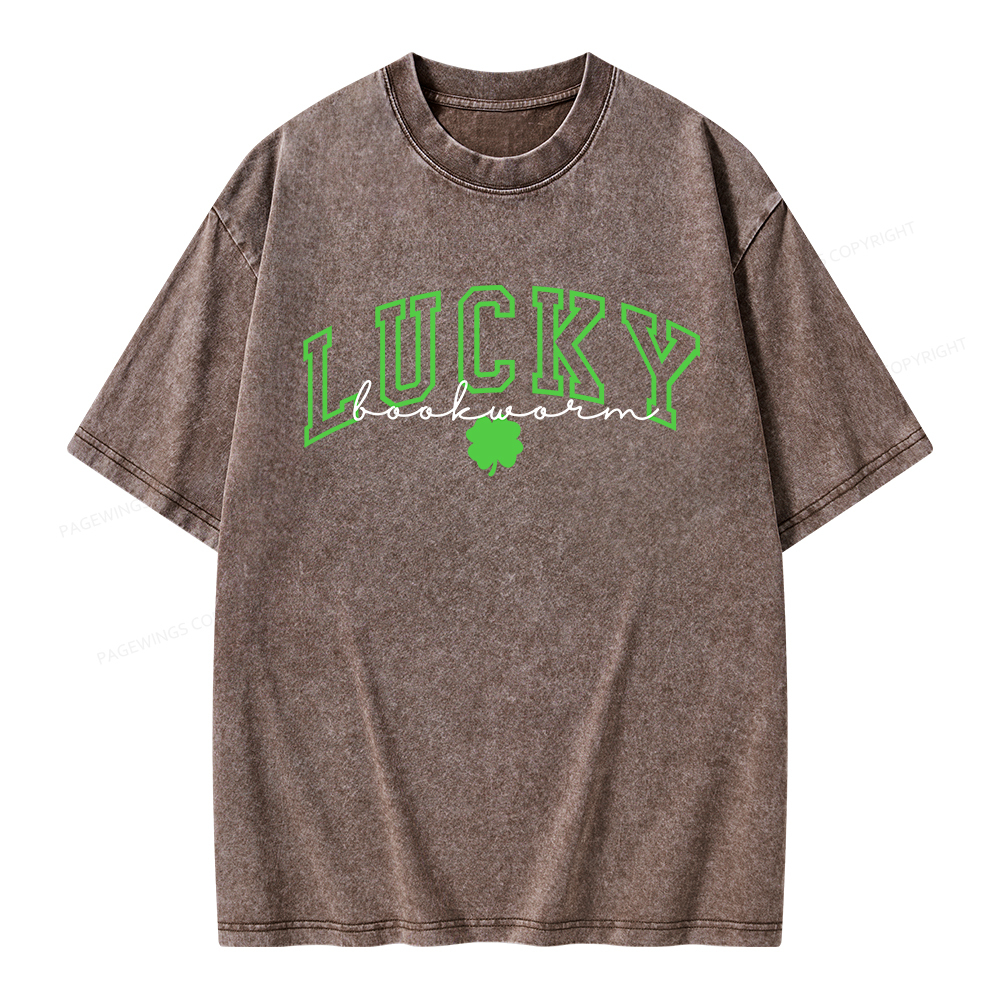 Pagewings St Patrick’s Day Lucky Bookworm Unisex Washed T-shirt