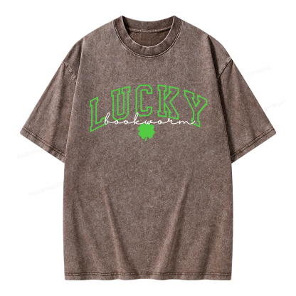 Pagewings St Patrick’s Day Lucky Bookworm Unisex Washed T-shirt