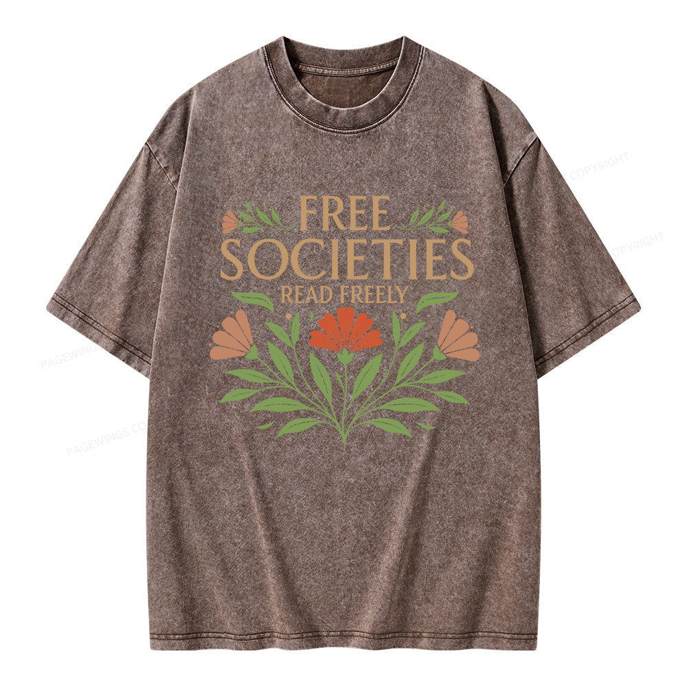 Pagewings Free Societies Read Freely Unisex Washed T-shirt