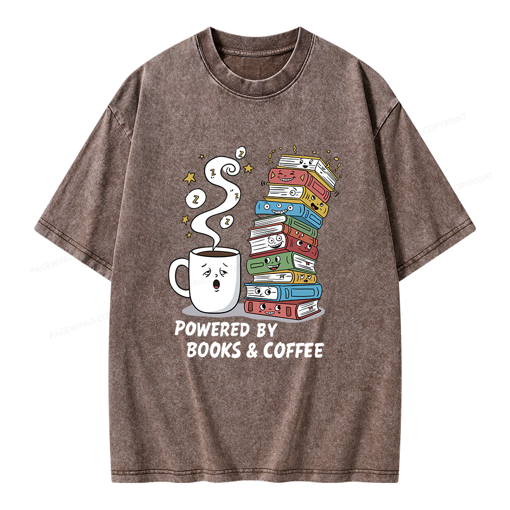 Pagewings Powered By Books And Coffee Unisex Washed T-shirt