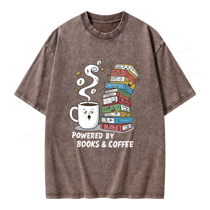 Pagewings Powered By Books And Coffee Unisex Washed T-shirt