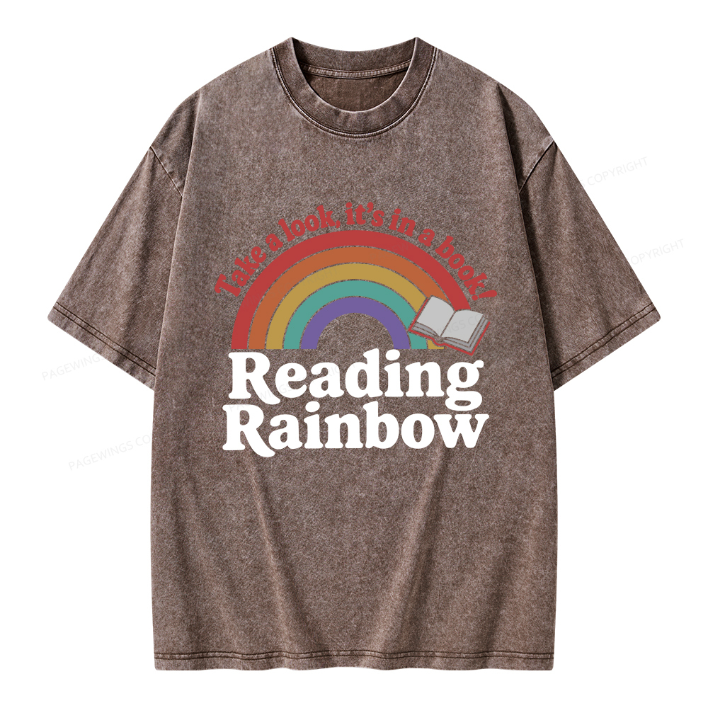 Pagewings Reading With Rainbow Unisex Washed T-shirt