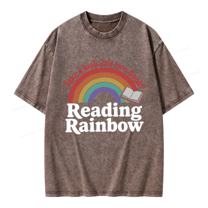 Pagewings Reading With Rainbow Unisex Washed T-shirt