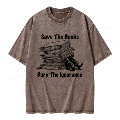 Pagewings Save The Books Bury The Ignorance Unisex Washed T-shirt