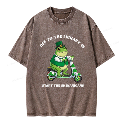 Pagewings Off To The Library Start The Shenanigans Unisex Washed T-shirt