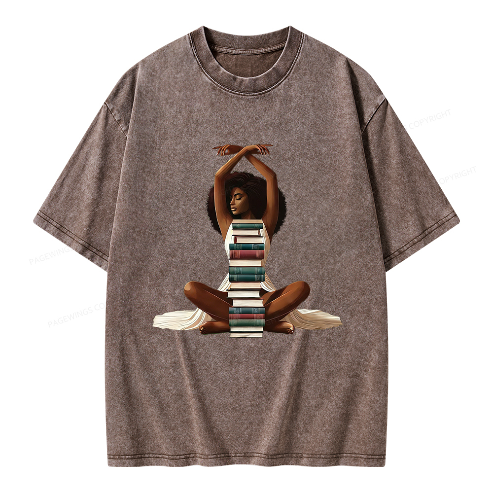 Pagewings Black Girl Reading Unisex Washed T-shirt