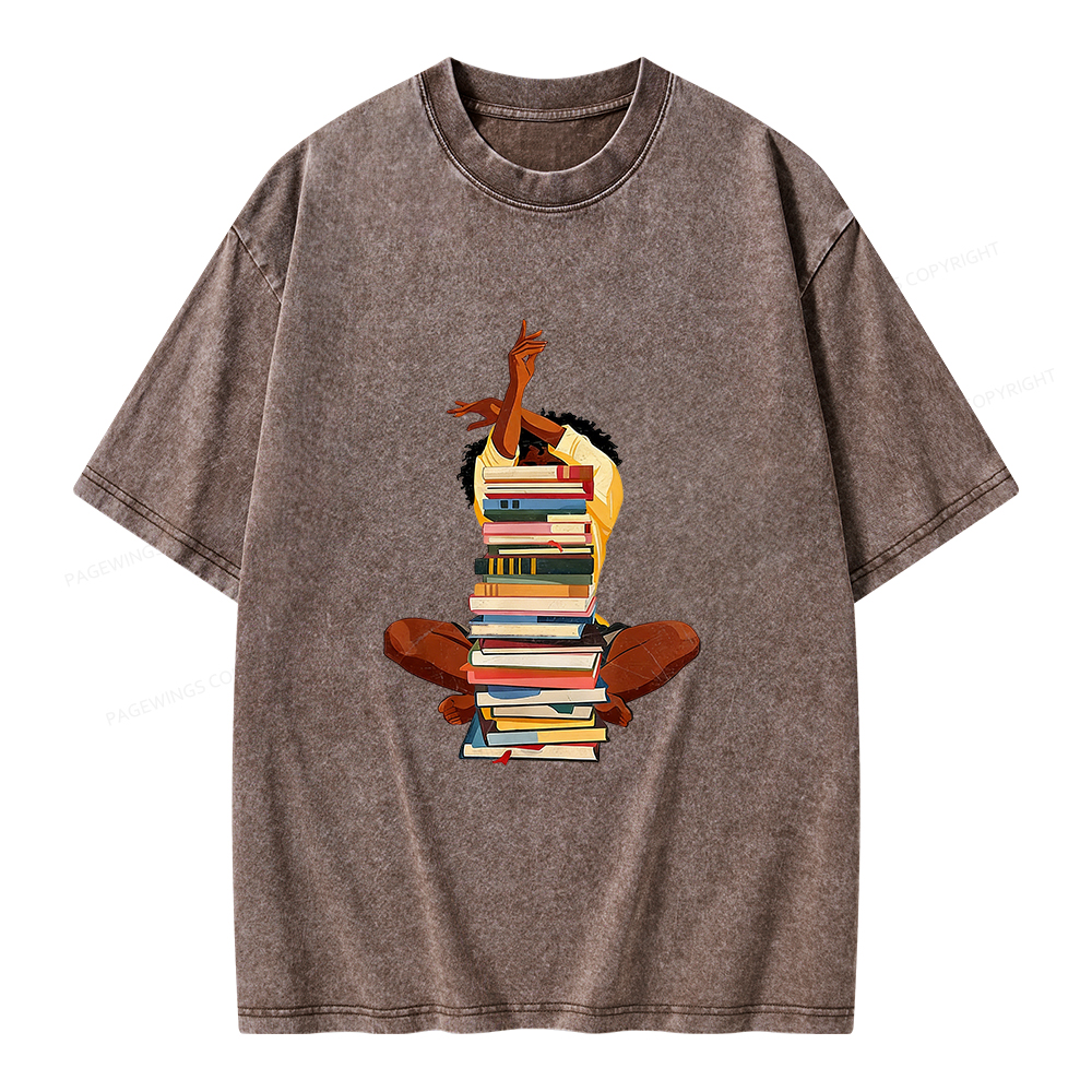 Pagewings Black Woman Reading Unisex Washed T-shirt