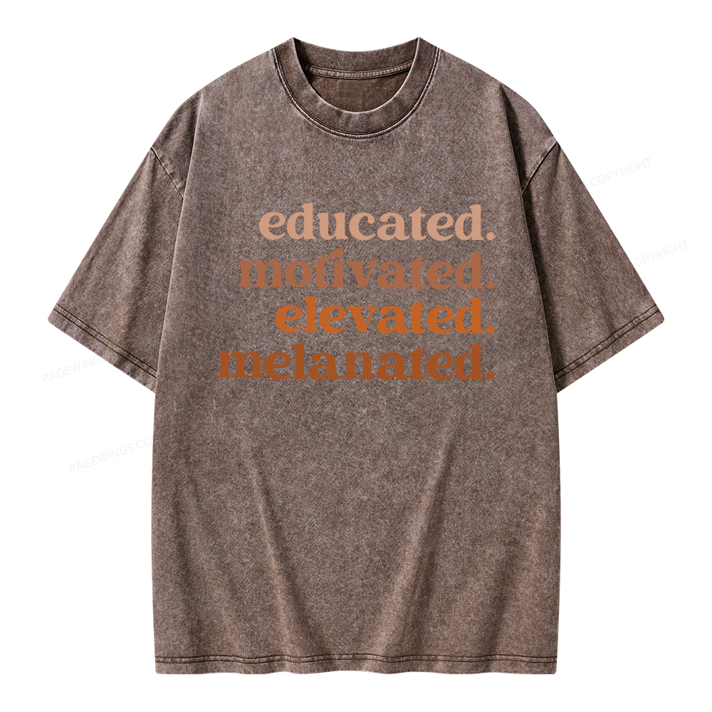 Pagewings Educated Motivated Elevated Melanated Unisex Washed T-shirt