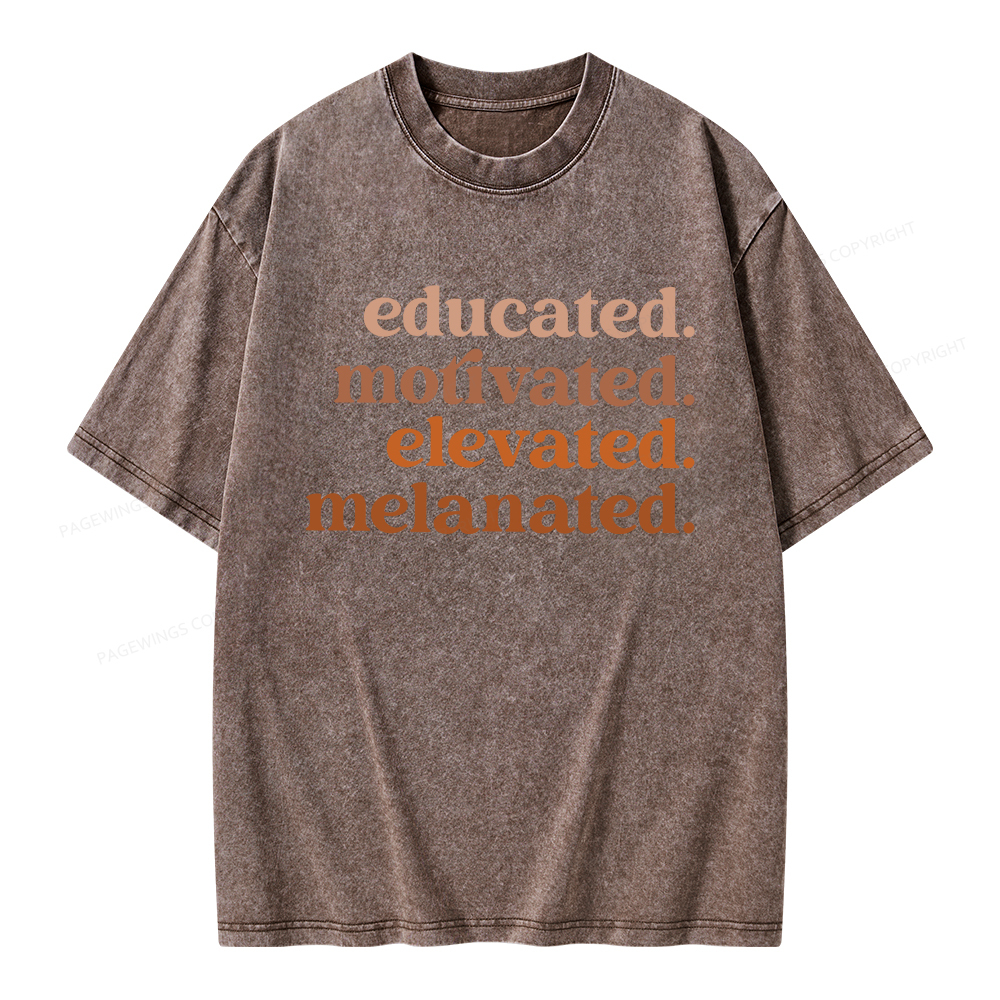 Pagewings Educated Motivated Elevated Melanated Unisex Washed T-shirt