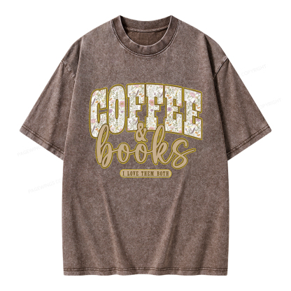 Pagewings Coffee and Books Unisex Washed T-shirt