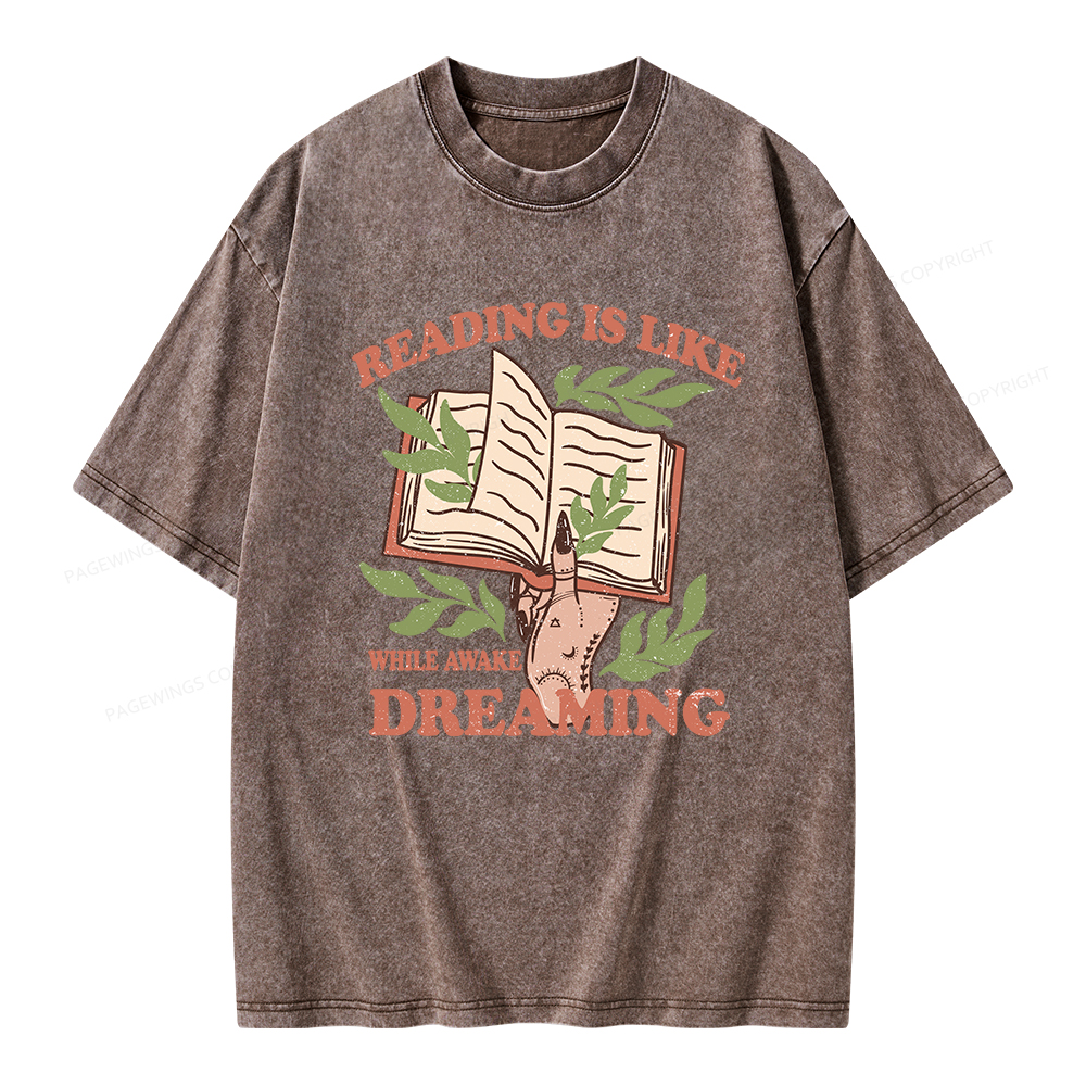 Pagewings Reading is like Dreaming  Unisex Washed T-shirt