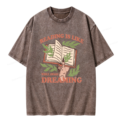 Pagewings Reading is like Dreaming  Unisex Washed T-shirt