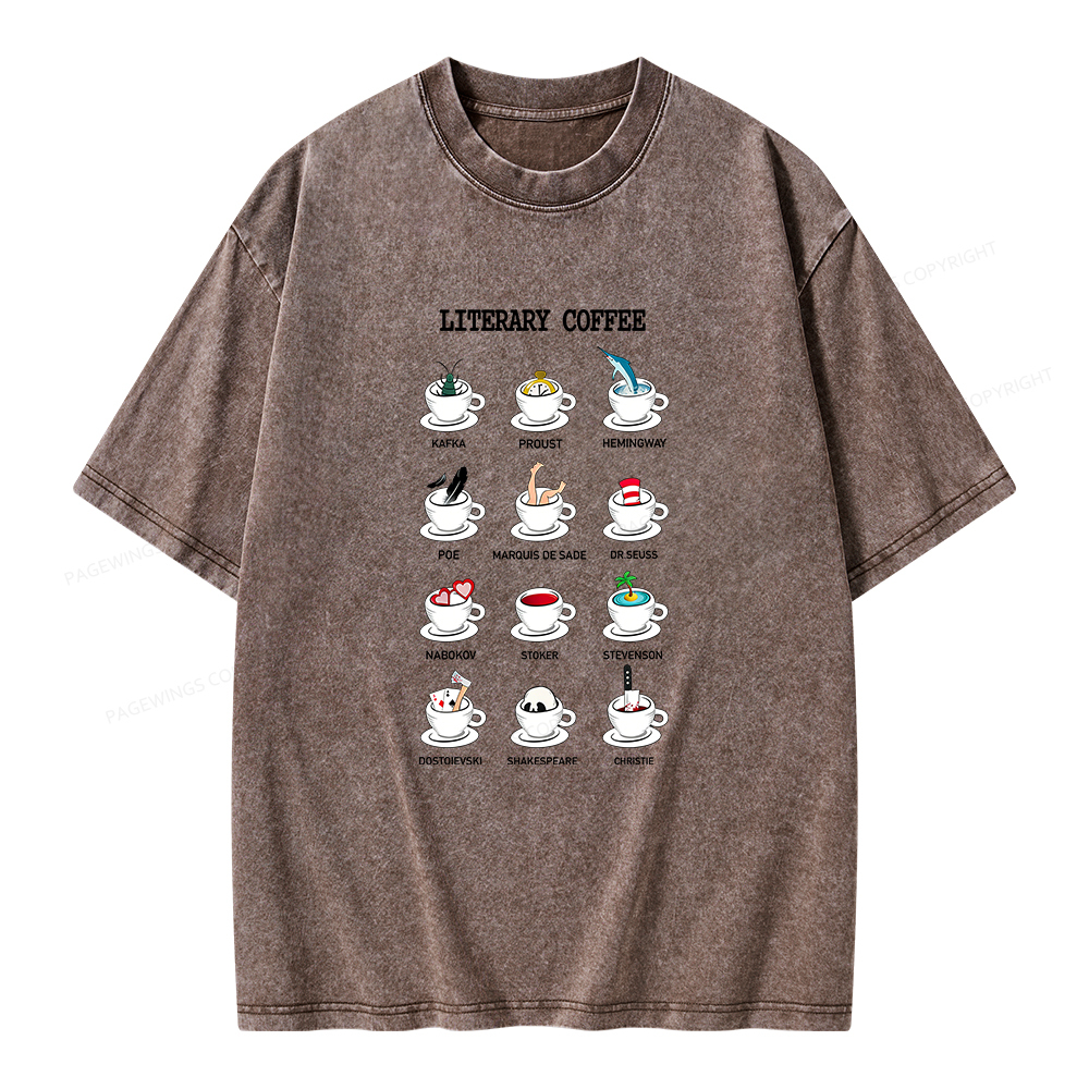 Pagewings Literary Coffee Unisex Washed T-shirt