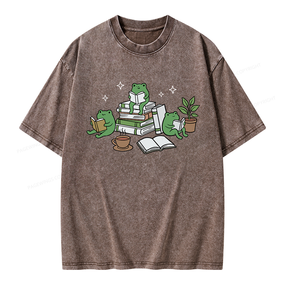 Pagewings Frogs and Books Unisex Washed T-shirt