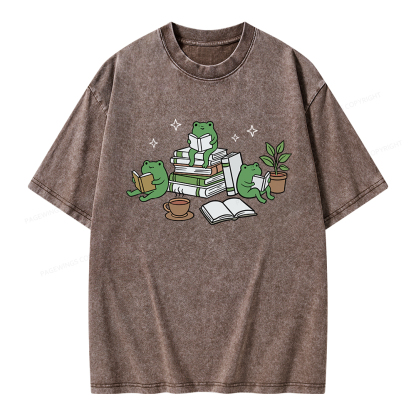 Pagewings Frogs and Books Unisex Washed T-shirt
