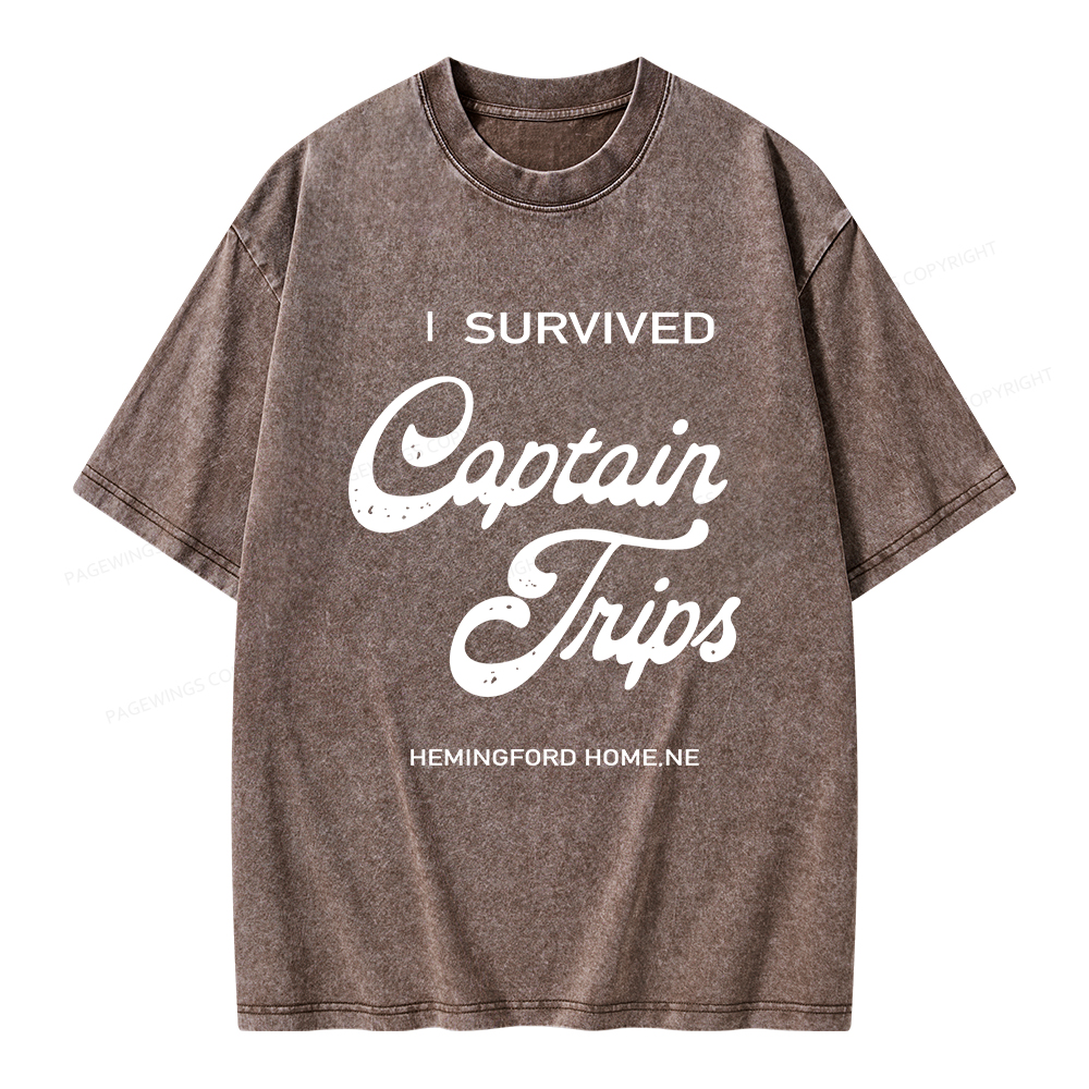 Pagewings I Survived Captain Trips Unisex Washed T-shirt