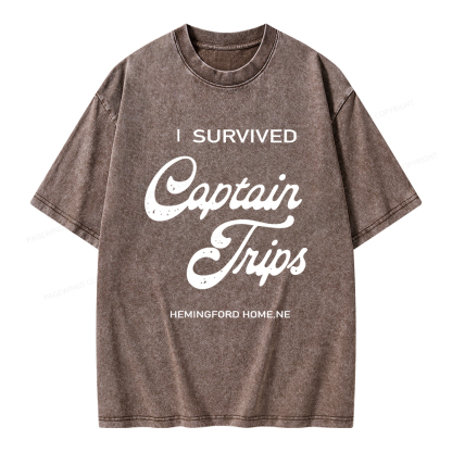 Pagewings I Survived Captain Trips Unisex Washed T-shirt