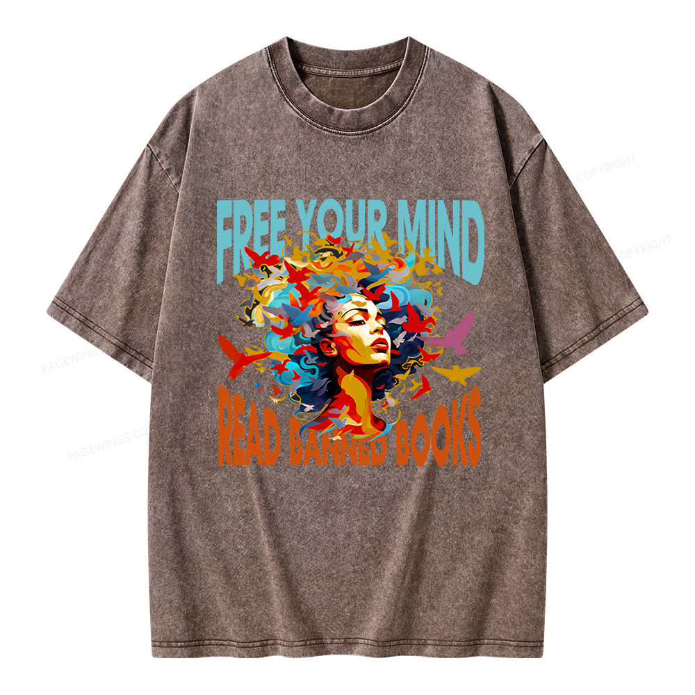 Pagewings Free Your Mind Read Banned Books Unisex Washed T-shirt