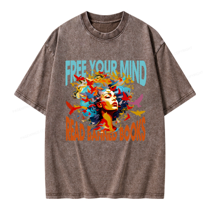 Pagewings Free Your Mind Read Banned Books Unisex Washed T-shirt