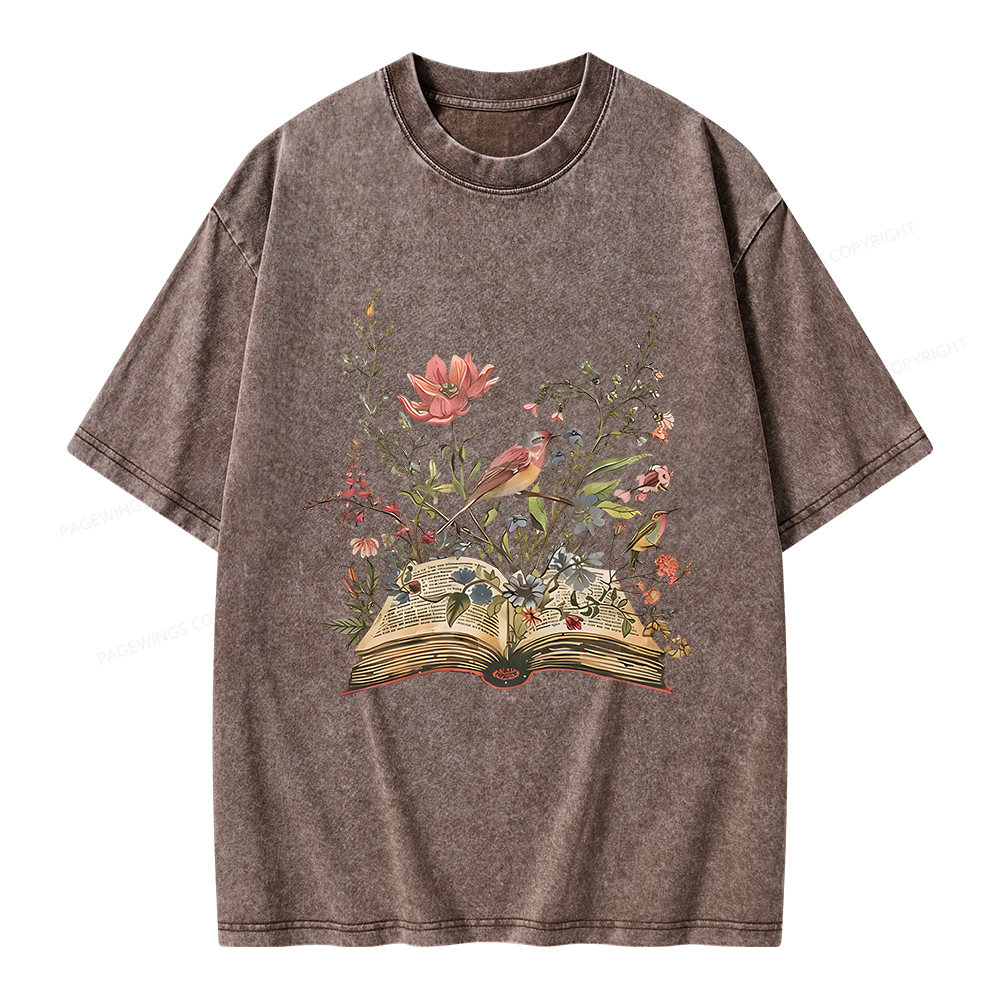 Pagewings Book Flowers Unisex Washed T-shirt