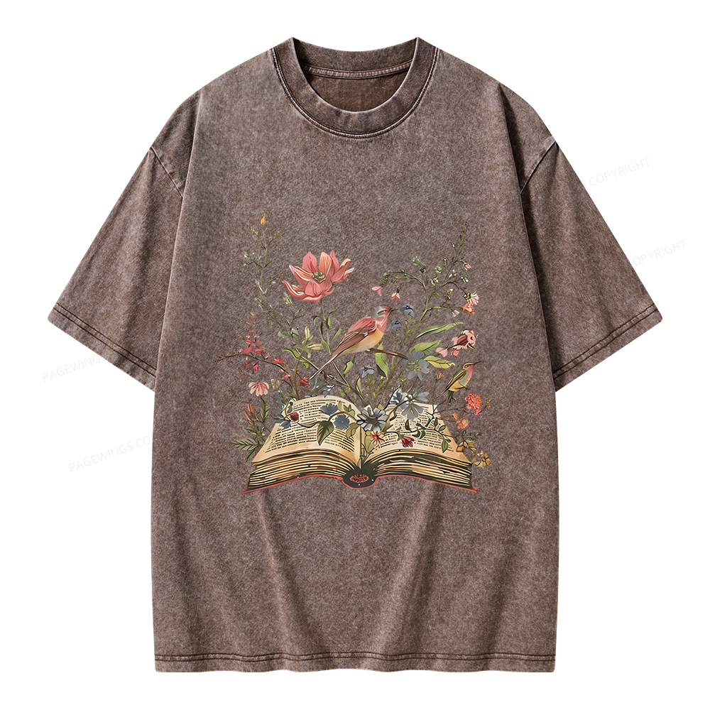 Pagewings Book Flowers Unisex Washed T-shirt