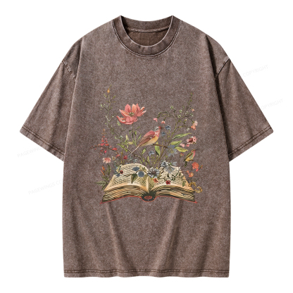Pagewings Book Flowers Unisex Washed T-shirt