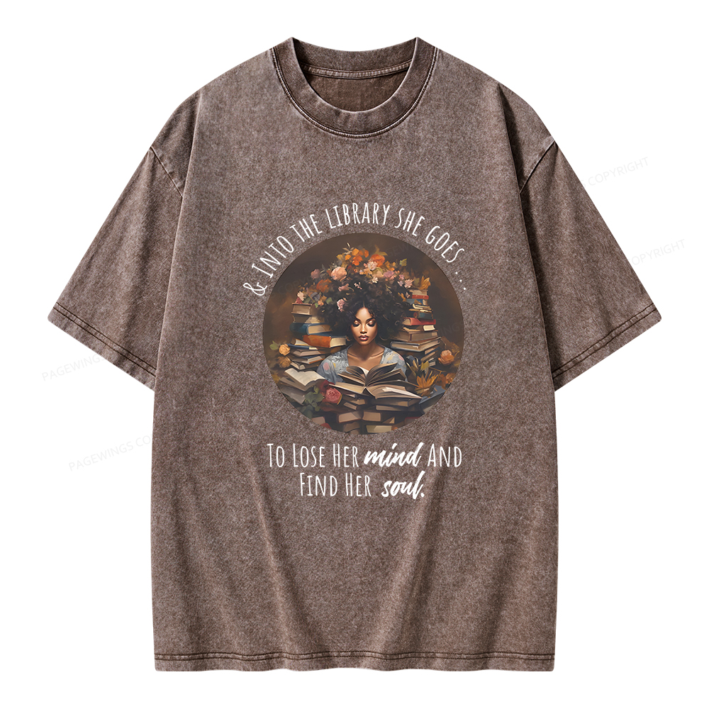 Pagewings Into The Library She Goes Unisex Washed T-shirt