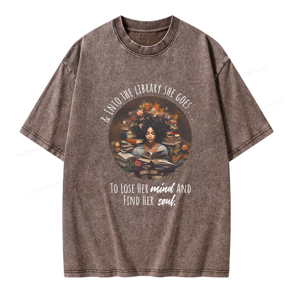 Pagewings Into The Library She Goes Unisex Washed T-shirt