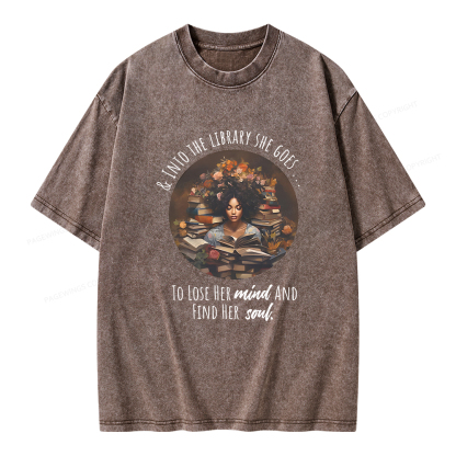 Pagewings Into The Library She Goes Unisex Washed T-shirt