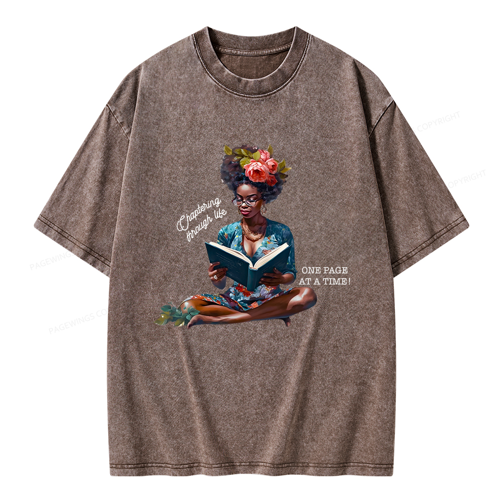 Pagewings Brown Girl Reads Unisex Washed T-shirt