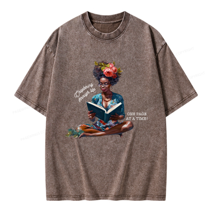 Pagewings Brown Girl Reads Unisex Washed T-shirt