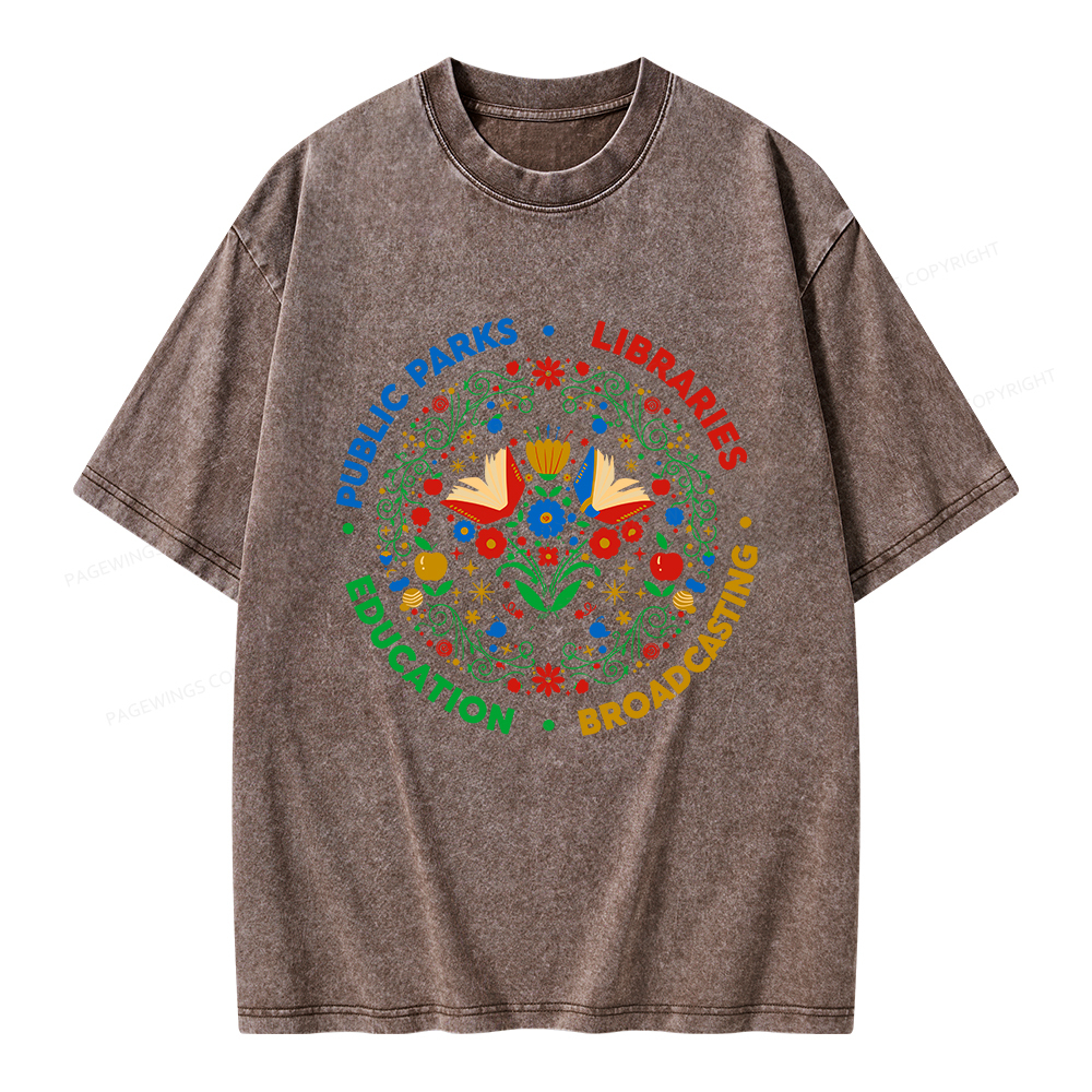 Pagewings Public Parks Libraries Education Broadcasting Unisex Washed T-shirt