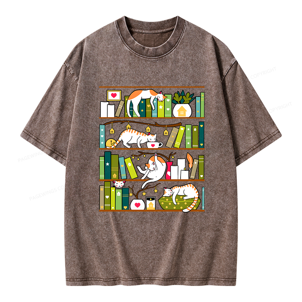 Pagewings Library Cats Unisex Washed T-shirt