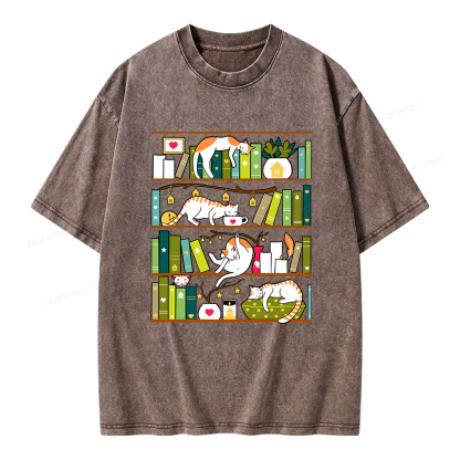 Pagewings Library Cats Unisex Washed T-shirt