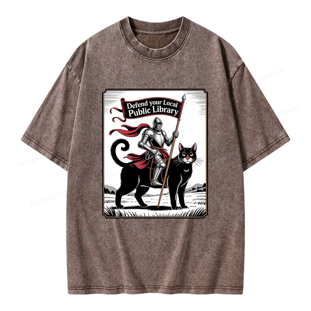 Pagewings Defend Your Local Public Library  Unisex Washed T-shirt