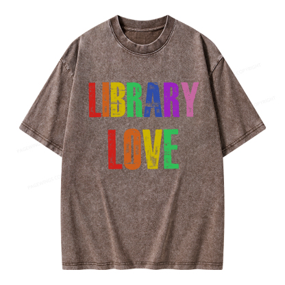 Pagewings Rainbow Library Love Unisex Washed T-shirt
