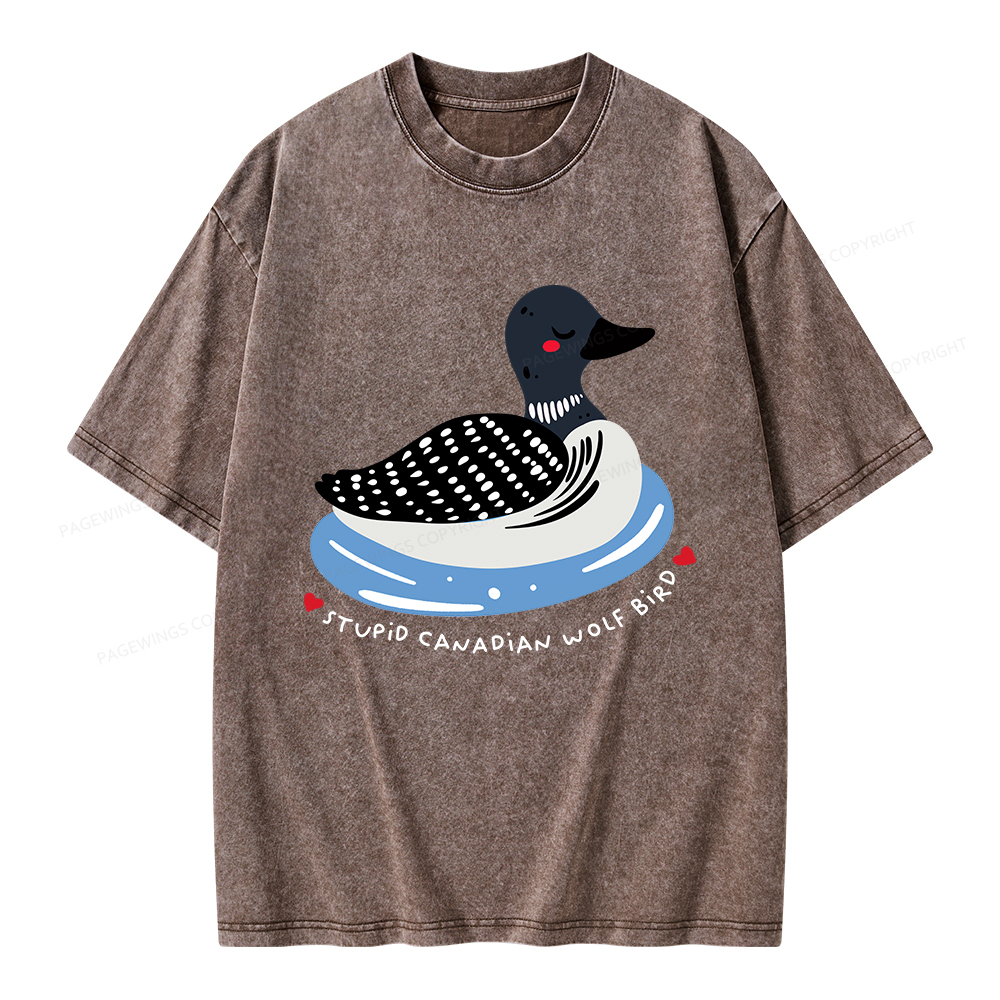 Pagewings Stupid Canadian Wolf Bird Unisex Washed T-shirt