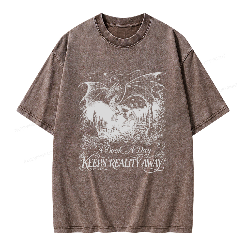 Pagewings A Book A Day Keeps Reality Away Unisex Washed T-shirt