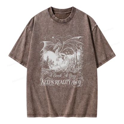 Pagewings A Book A Day Keeps Reality Away Unisex Washed T-shirt