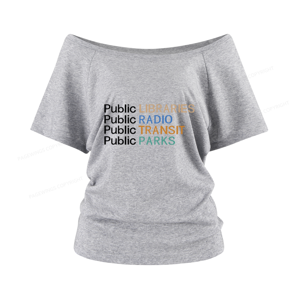 Pagewings Public Libraries Radio Transit Parks Women Off Shoulder T-shirts