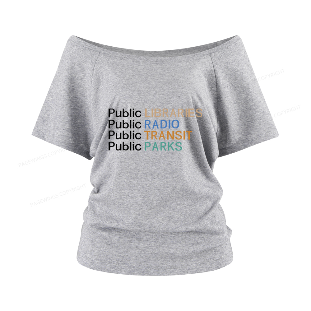 Pagewings Public Libraries Radio Transit Parks Women Off Shoulder T-shirts