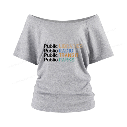Pagewings Public Libraries Radio Transit Parks Women Off Shoulder T-shirts