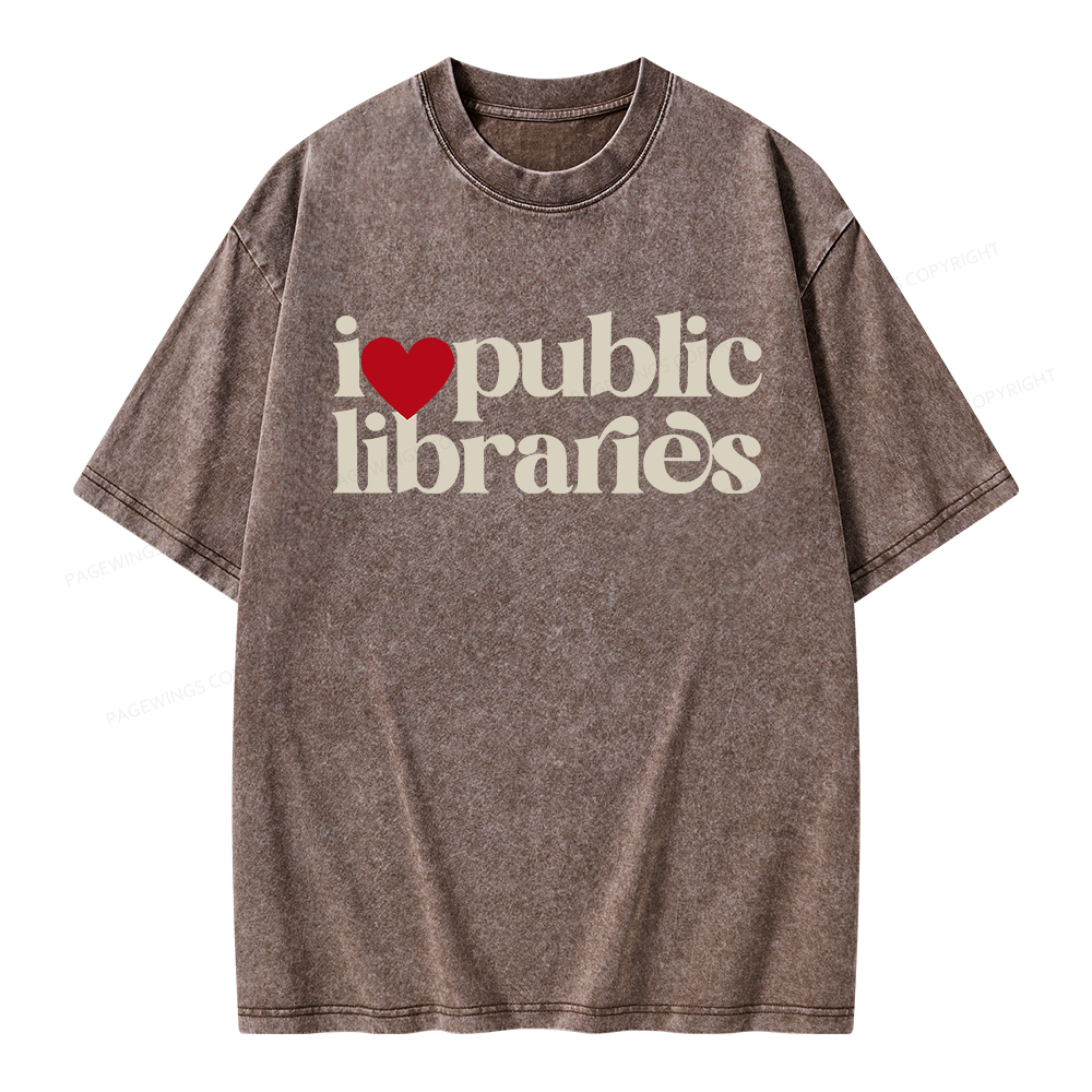 Pagewings I Love Public Libraries Unisex Washed T-shirt