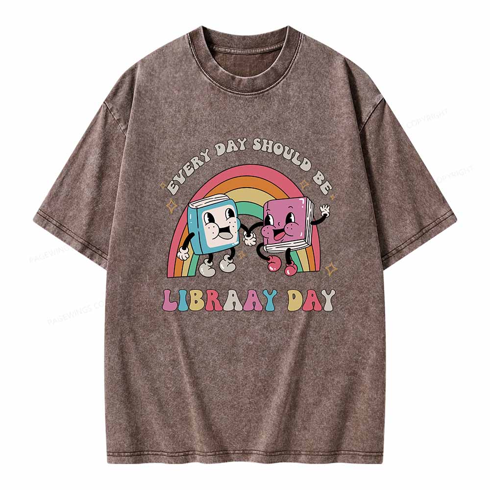 Pagewings Every Day Should be Library Day Unisex Washed T-shirt