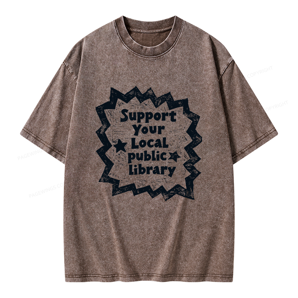 Pagewings Support Your Local public library Unisex Washed T-shirt