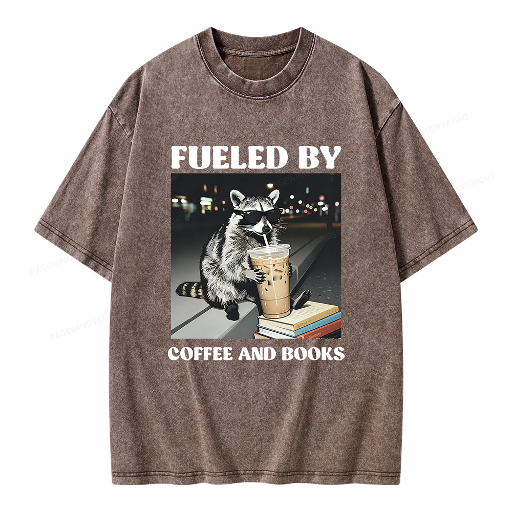 Pagewings Raccoon Reading And Drinking Iced Coffee Unisex Washed T-shirt