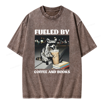 Pagewings Raccoon Reading And Drinking Iced Coffee Unisex Washed T-shirt