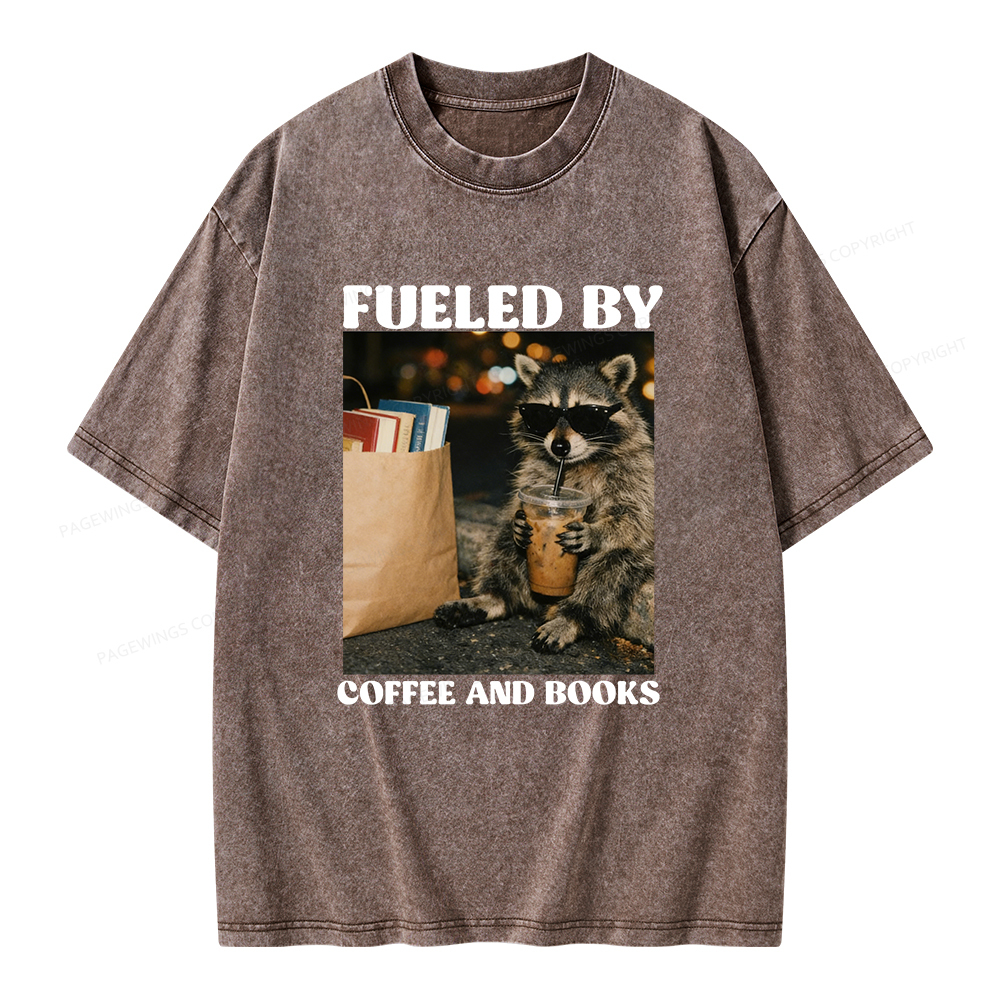 Pagewings Fueled by Coffee And Books Unisex Washed T-shirt