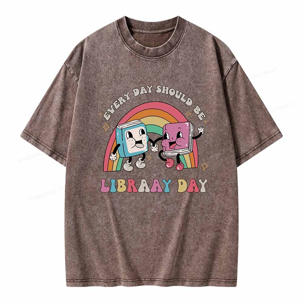Pagewings Every Day Should be Library Day Unisex Washed T-shirt